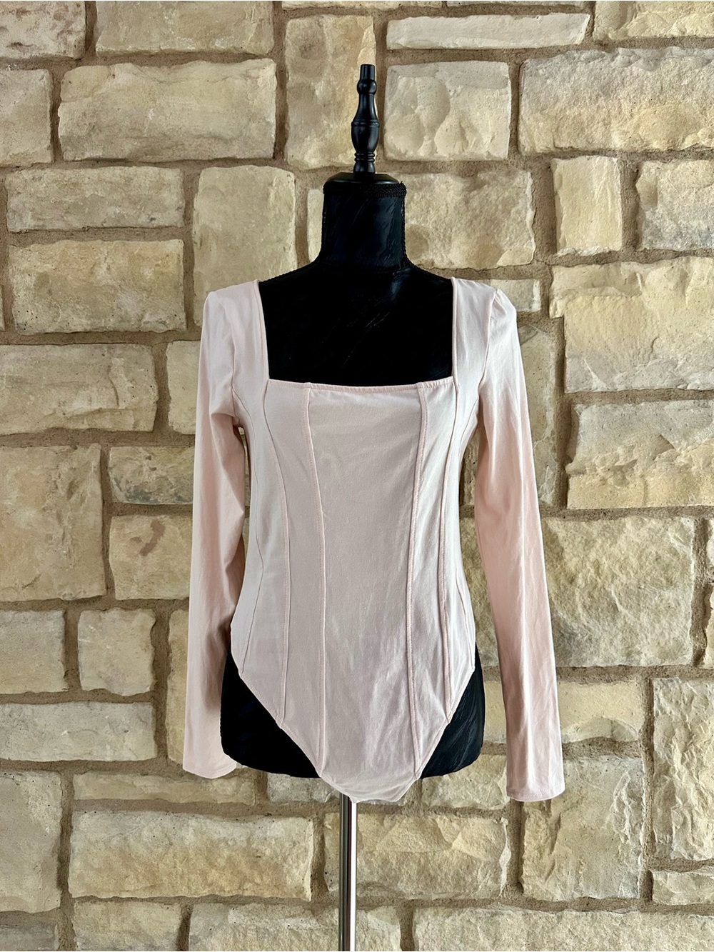 H&M Pale Pink Square-Neck Long Sleeve Bodysuit